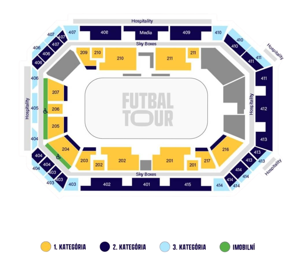 Mapa štadióna – rozloženie sektorov